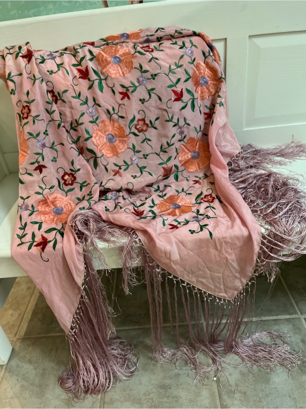 Embroidered Silk Piano Scarf or Ladies Shawl - Picture 3 of 6